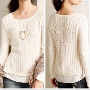 Moth by Anthropologie Ella cable knit layered sweater Cream color Size Medium